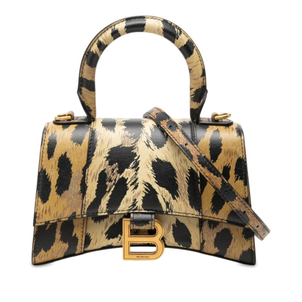 Balenciaga Leopard Hourglass XS Handbag Shoulder Bag 2WAY 592833 Brown Black ...